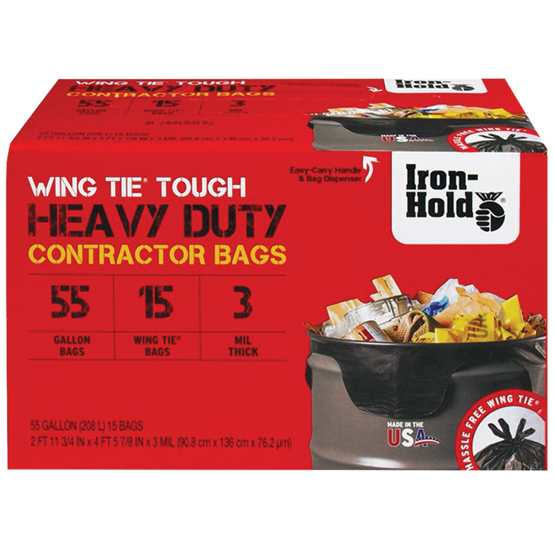 Iron-Hold® Heavy Duty 55 Gal., Contractor Trash Bags, 15 Ct.