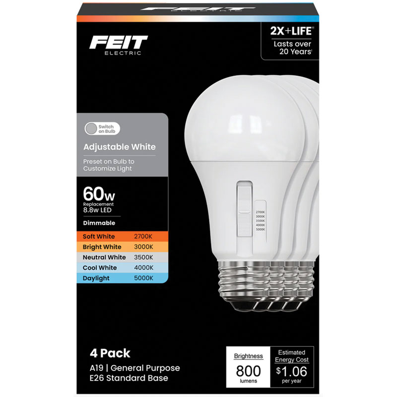 Feit Electric Adjustable White LED Bulb, 4/Pk. 